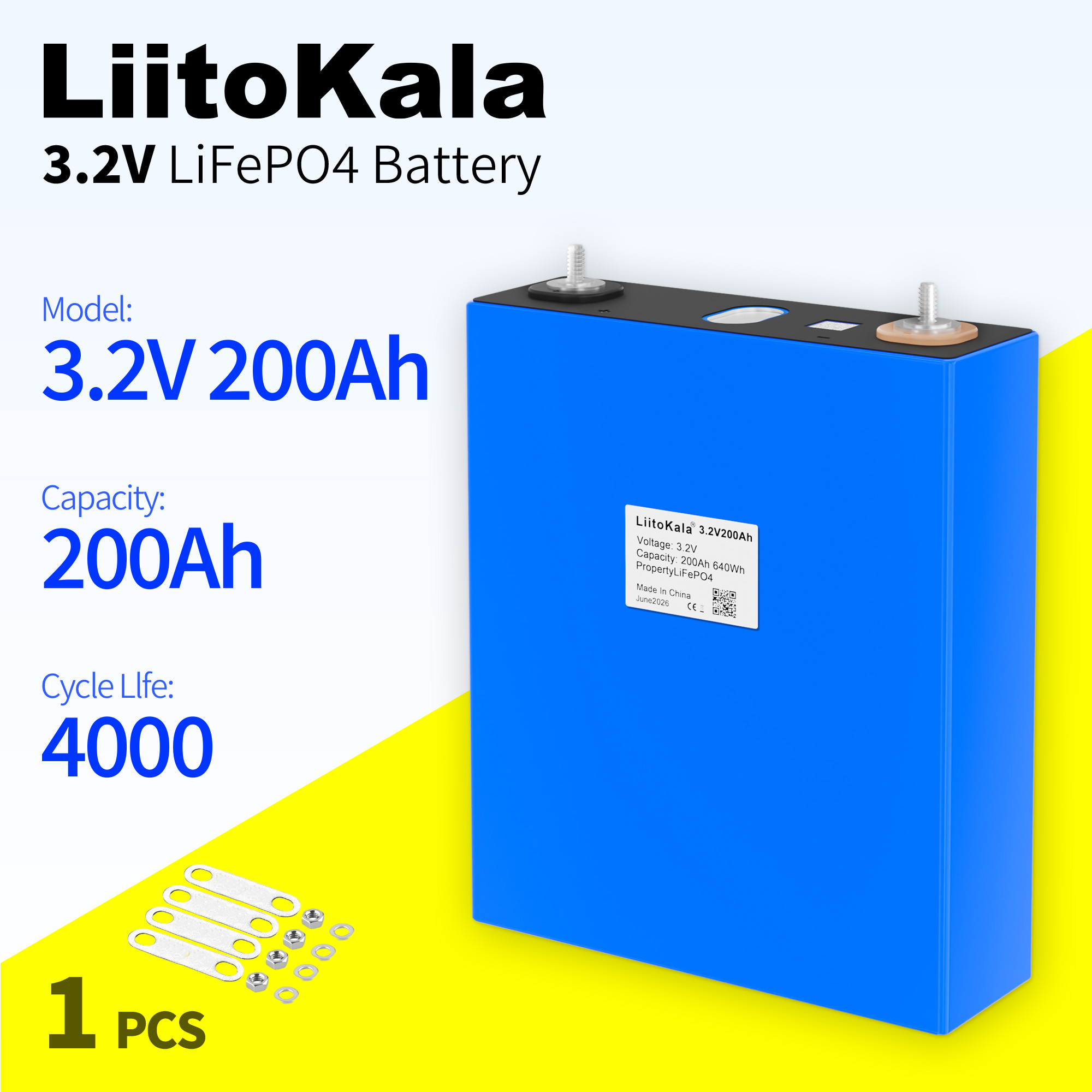 Rv Lithium Battery 200Ah - 1 قطعة LiitoKala 3.2 فولت 200AH