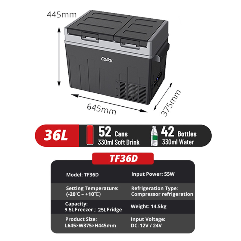 ثلاجة شاحنة محمولة TF36D بجهد  - مراجعة 12V Fridge Freezer Rv وسعره